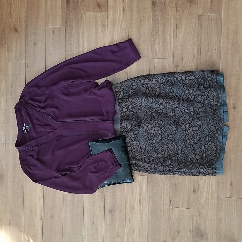 Loft Grey Lace Pencil Skirt
